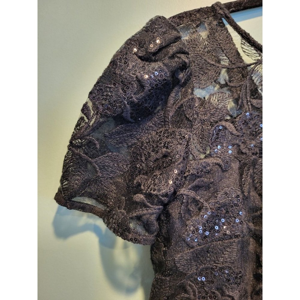 NWOT Dress The Population Black Evening Formal Maxi Dress Sequins Lace Slit XS - Picture 3 of 8